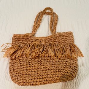 Topshop Fenn Fringe Straw Tote Bag